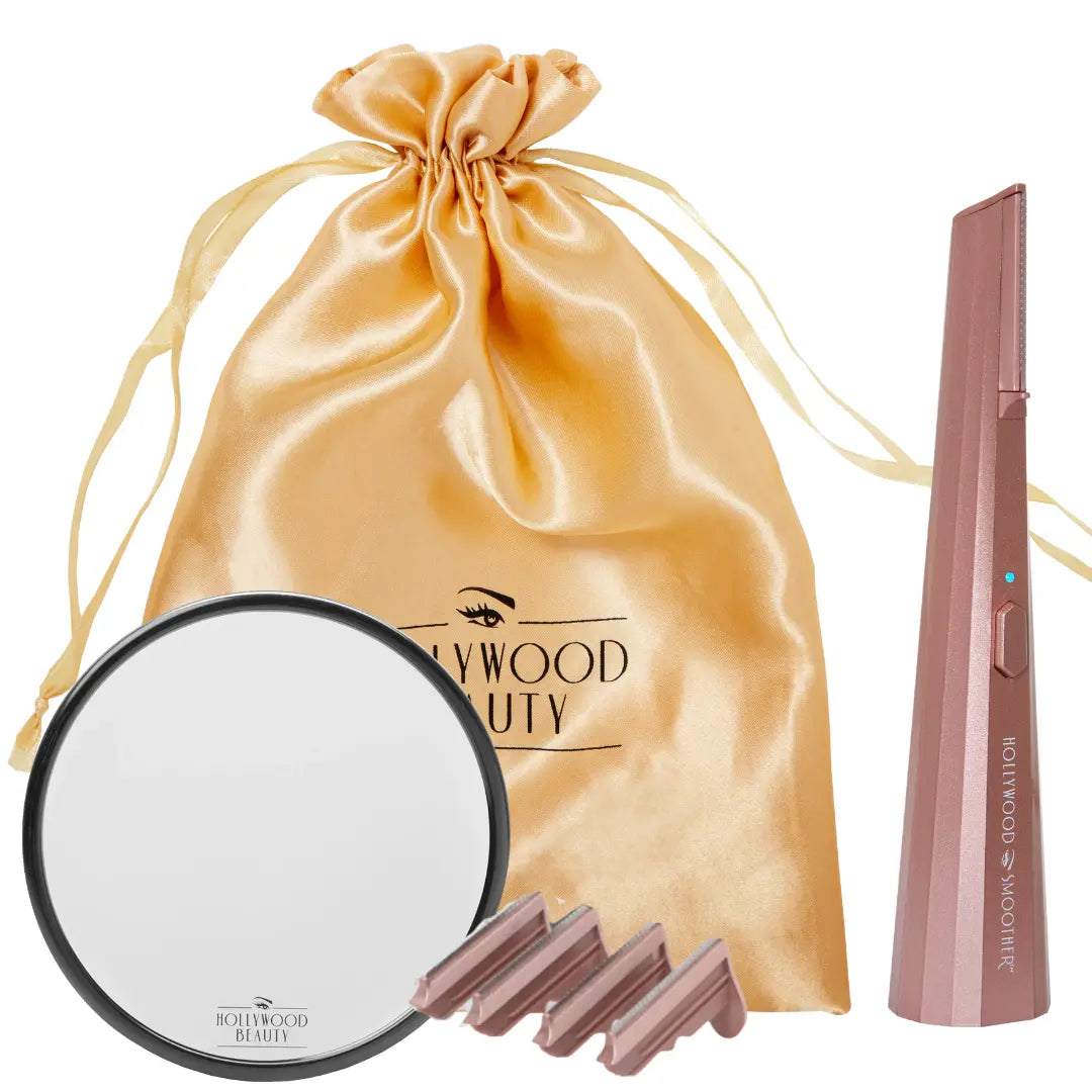 Sonic Smooth & Brighten Kit rose gold dermaplaning set with complete skincare routine - Hollywood Browzer
