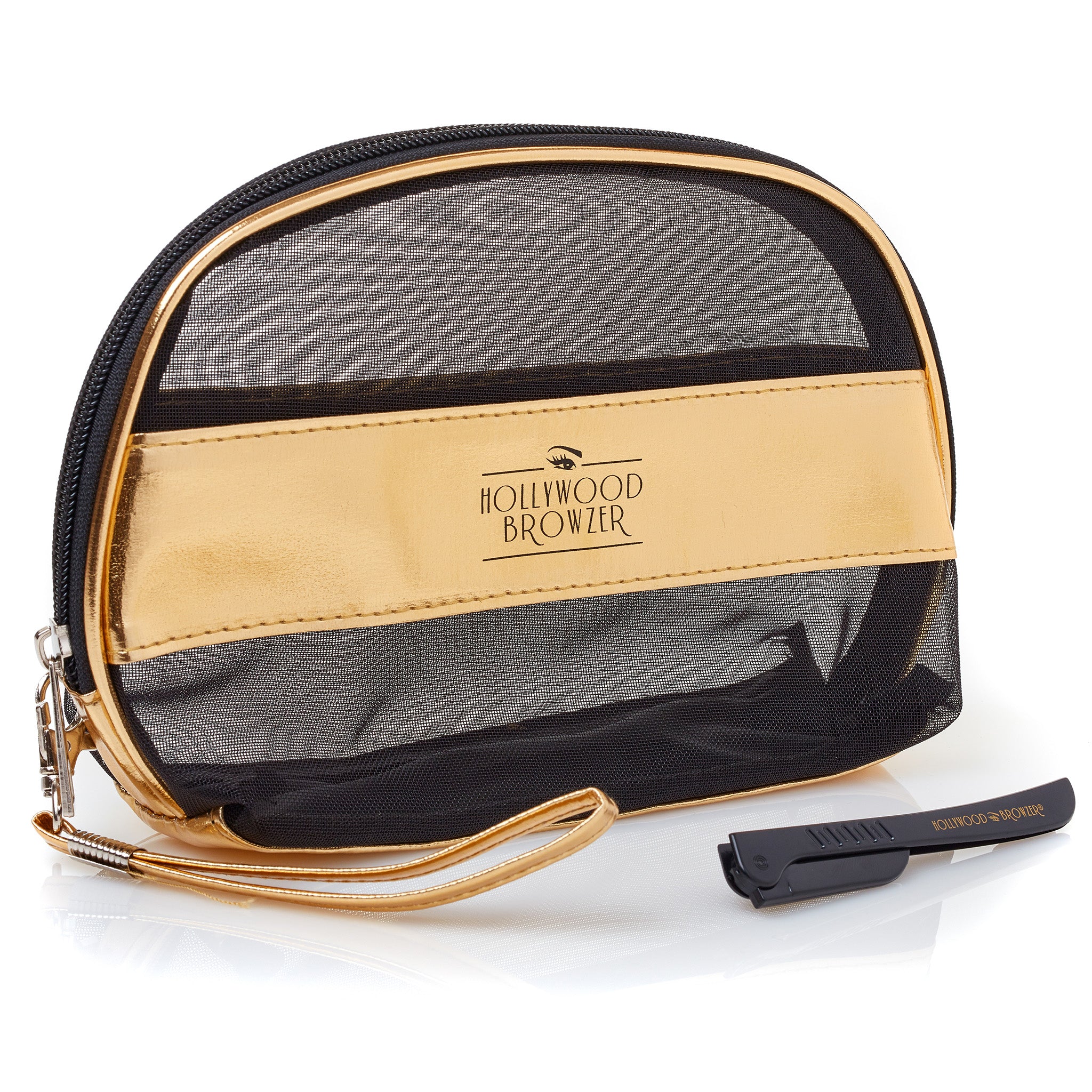 GOLD & BLACK MESH COSMETIC BAG - Hollywood Browzer